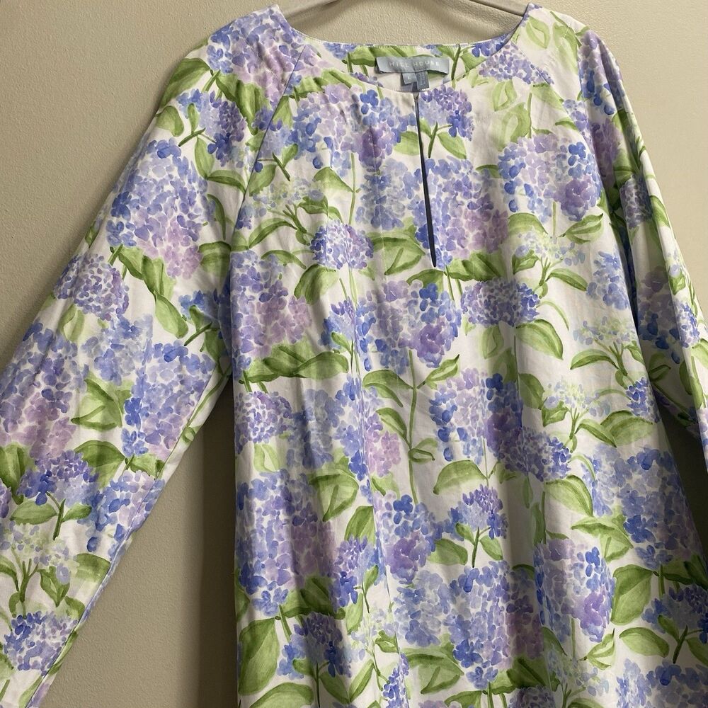 Hill House Blue Hydrangea Print The Artemis Bell Sleeve Shift Dress Size Large - Picture 8 of 16